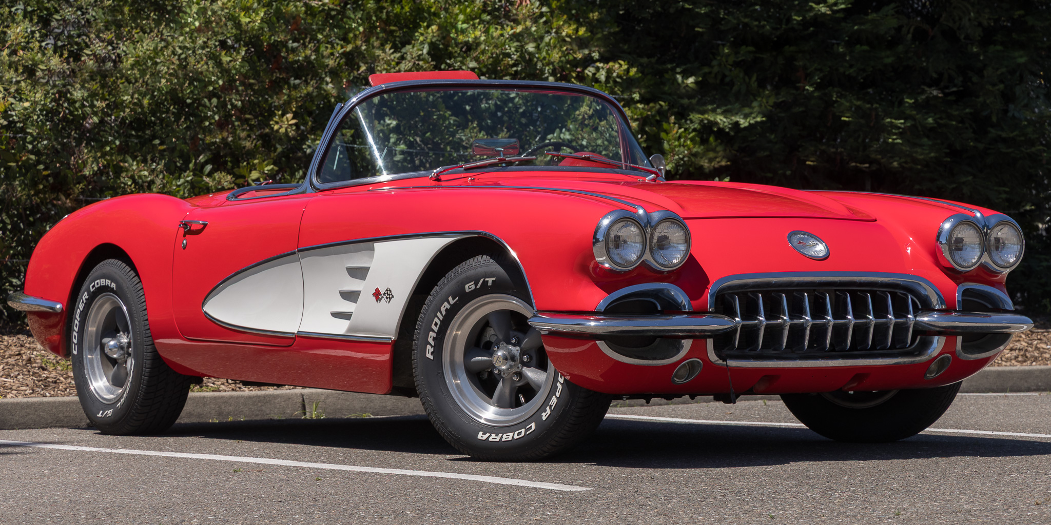 Red 1950s classic Corvette convertible available for rental in Northern California Wine Country